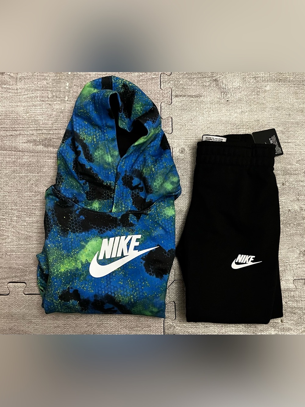 Nike Boys 2-Piece Outfit Set Fleece Hoodie & Pants Blue/Green/Black Camo 4